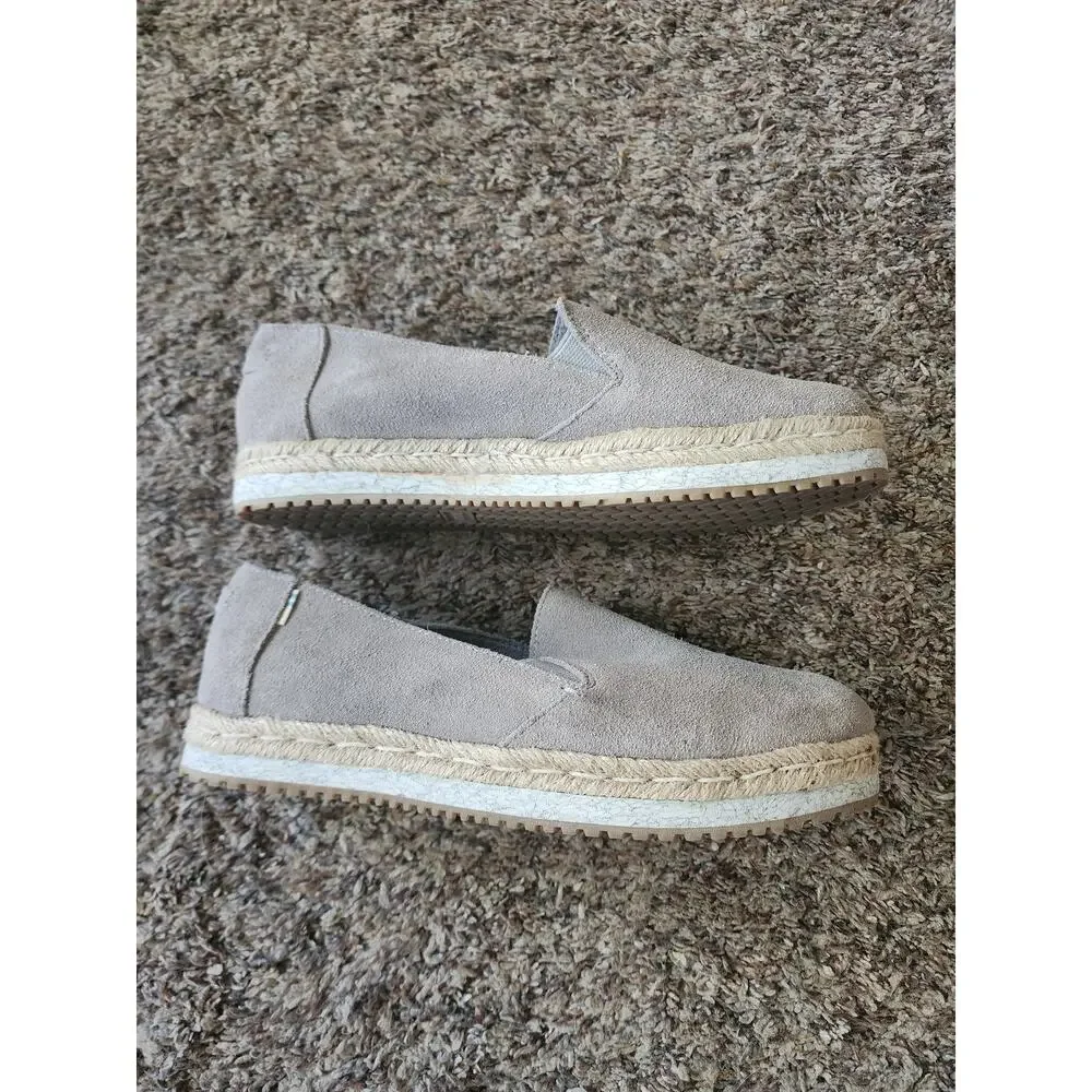 TOMS Suede Espadrille Slip-On Shoes Taupe Gray 7.5